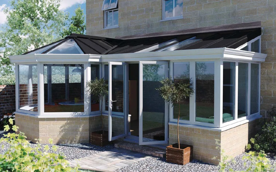 Conservatory with a part glazed roof